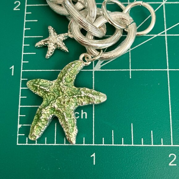 Silver Sea Life Starfish Charm Bracelet 8-8.5" Chain Beach Plus Size Plated - Picture 10 of 10